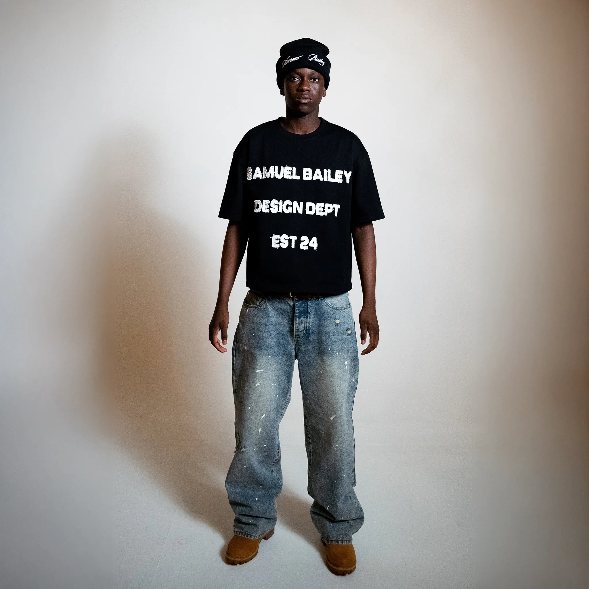 Front View of Samuel Bailey Design Dept Black T-Shirt 52810888020291